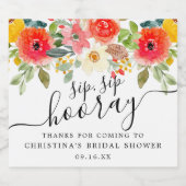 Zomerbloemen Sip Sip Hooray Bruiloftsfeest Sparkling Wijnetiket (Enkel label)