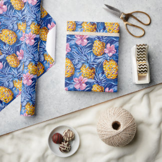 Zomerbloemen Tropische Ananas Bloemmotief Cadeaupapier