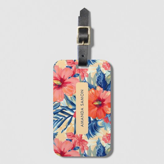 Zomerbloemen Tropische Hibiscus Bloemenpatroon Bagagelabel (Voorkant (verticaal))