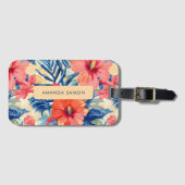 Zomerbloemen Tropische Hibiscus Bloemenpatroon Bagagelabel (Voorkant (horizontaal))