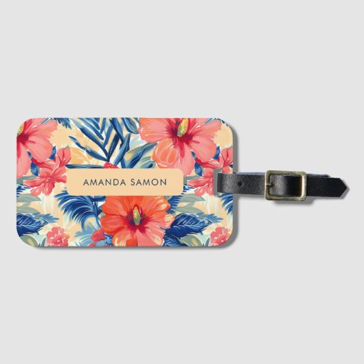 Zomerbloemen Tropische Hibiscus Bloemenpatroon Bagagelabel (Voorkant (horizontaal))
