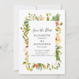 Zomerbloemen trouwkaart. Lente bloemen Save The Date