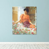 Zomerbloemen van John William Godward Wrapped Ca Canvas Afdruk (Insitu (Houten vloer))
