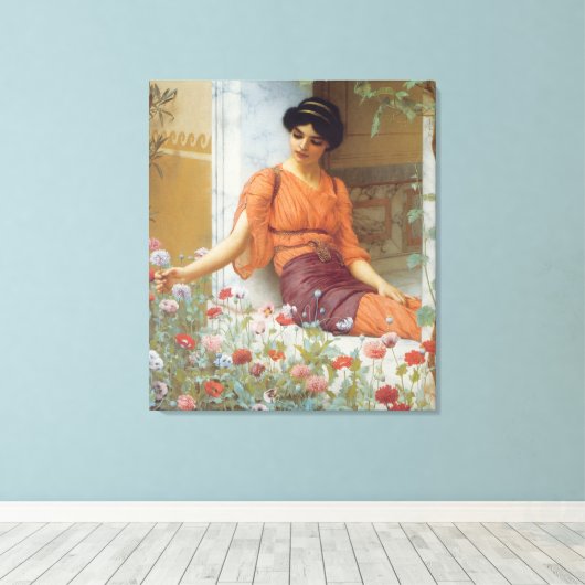 Zomerbloemen van John William Godward Wrapped Ca Canvas Afdruk (Insitu (Houten vloer))