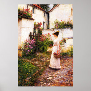 Zomerbloemen verzamelen in een tuin in Devonshire Poster