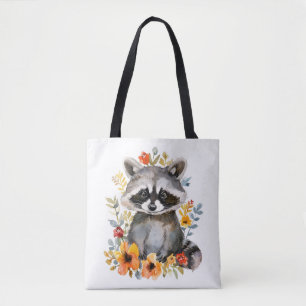 Zomerbloemen wasbeer Waterverf Tote Bag