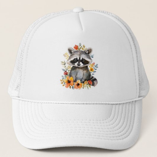 Zomerbloemen wasbeer Waterverf Trucker Pet (Voorkant)