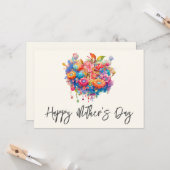 Zomerbloemenboeket Whimsical Boho Kaart (Voorkant / Achterkant in situ)