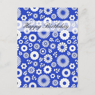 Zomerbloemendiepblauw Happy Birthday Briefkaart