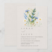 Zomerbloesem Blauw Daisy Bruiloft Uitnodiging (Voorkant / Achterkant)