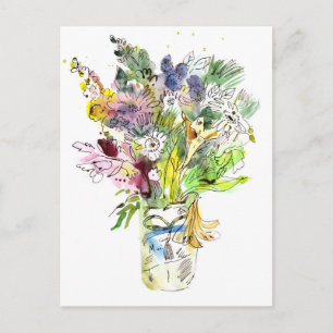 Zomerboeket Aquarel en Inkt Briefkaart