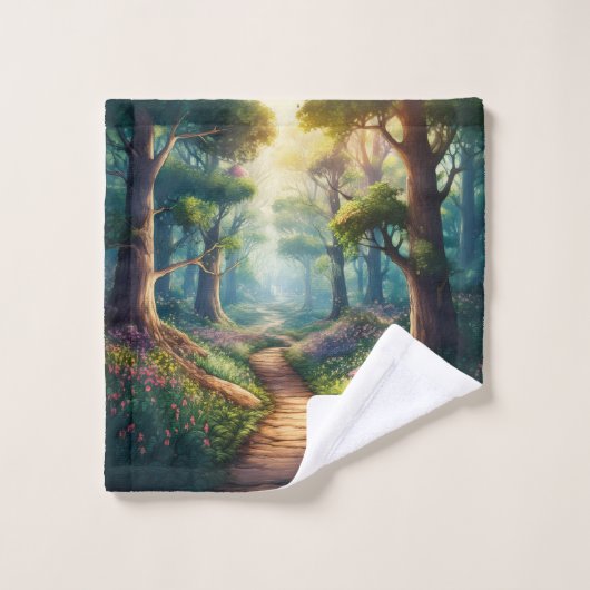  zomerbospad met naam bad handdoek (Wasdoekje)