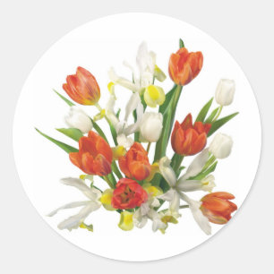zomerbouquet met tulpen ronde sticker