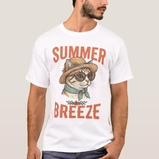 Zomerbries Kat Vintage Gravure Shirt Ontwerp_1