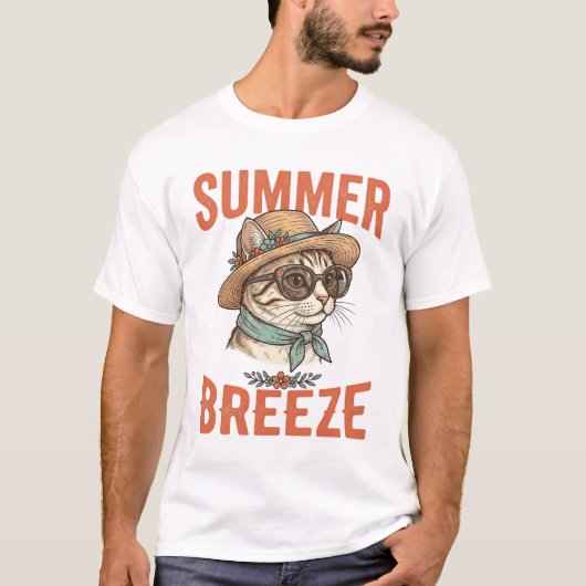 Zomerbries Kat Vintage Gravure Shirt Ontwerp_1 (Voorkant)