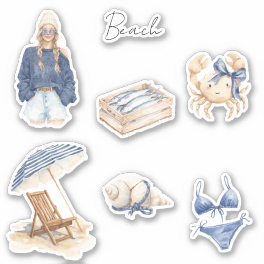 Zomerbries schelpdier krab blond meisje sticker (Voorkant)