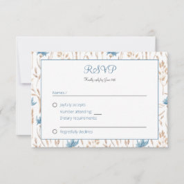 Zomerbruiloft Blauwe Wildbloemen Gedroogde Graskra RSVP Kaartje