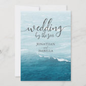Zomerbruiloft door de blauw golvende zee ombre oce bedankkaart (Voorkant)