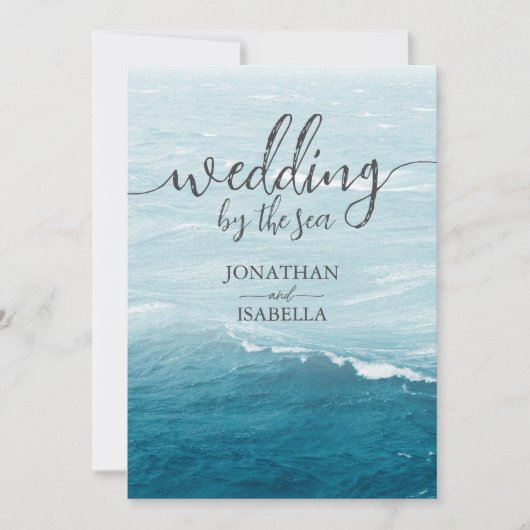Zomerbruiloft door de blauw golvende zee ombre oce bedankkaart (Voorkant)
