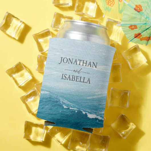 Zomerbruiloft door de blauw golvende zee ombre oce blikjeskoeler (Insitu Zomer)