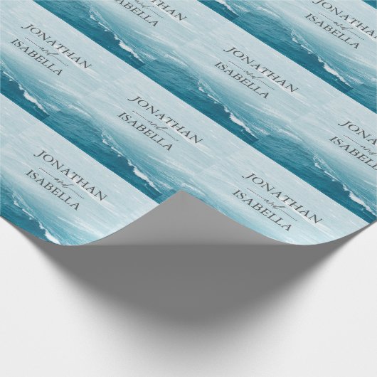 Zomerbruiloft door de blauw golvende zee ombre oce cadeaupapier (Hoek)