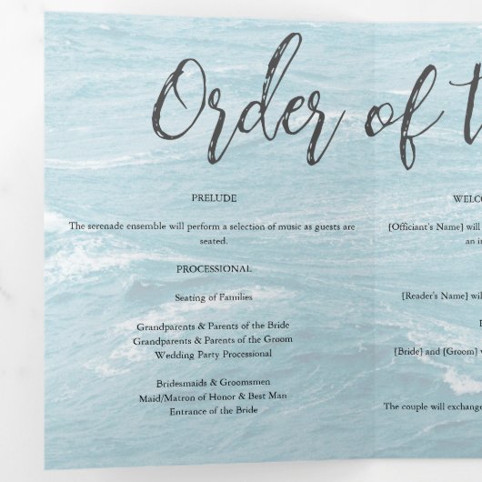 Zomerbruiloft door de blauw golvende zee ombre oce drieluik programma (Binnenzijde eerst)
