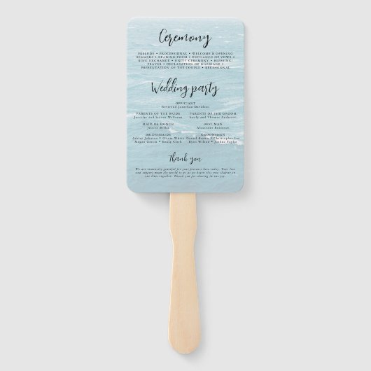 Zomerbruiloft door de blauw golvende zee ombre oce handwaaier (Achterkant)