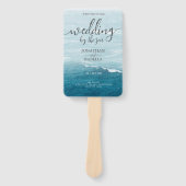 Zomerbruiloft door de blauw golvende zee ombre oce handwaaier (Voorkant)