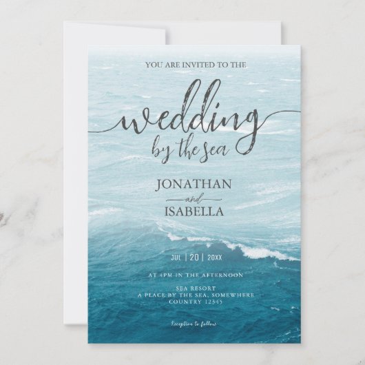Zomerbruiloft door de blauw golvende zee ombre oce kaart (Voorkant)