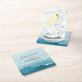 Zomerbruiloft door de blauw golvende zee ombre oce kartonnen onderzetters