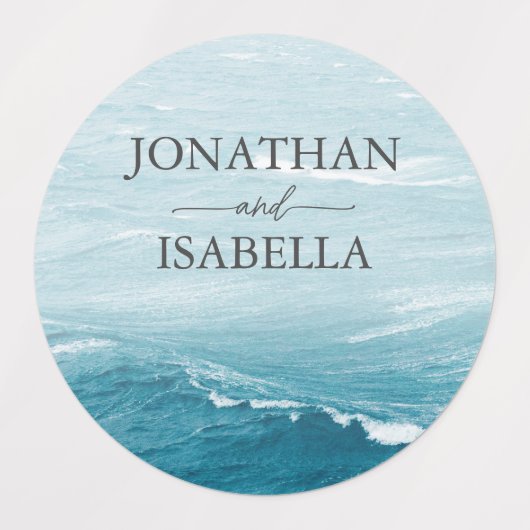 Zomerbruiloft door de blauw golvende zee ombre oce labels (Design 2)