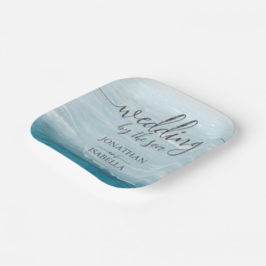 Zomerbruiloft door de blauw golvende zee ombre oce papieren bordje (Gebogen)