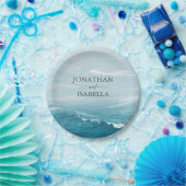 Zomerbruiloft door de blauw golvende zee ombre oce papieren bordje (Feest)