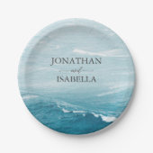 Zomerbruiloft door de blauw golvende zee ombre oce papieren bordje (Voorkant)