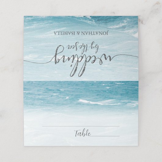 Zomerbruiloft door de blauw golvende zee ombre oce plaatskaartje (Buitenkant ongevouwen)