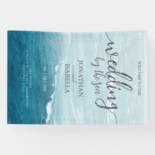 Zomerbruiloft door de blauw golvende zee ombre oce spandoek (Horizontaal)