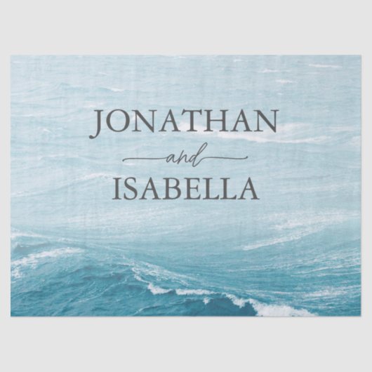 Zomerbruiloft door de blauw golvende zee ombre oce tissuepapier (Voorkant)