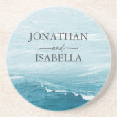 Zomerbruiloft door de blauw golvende zee ombre oce zandsteen onderzetter (Voorkant)