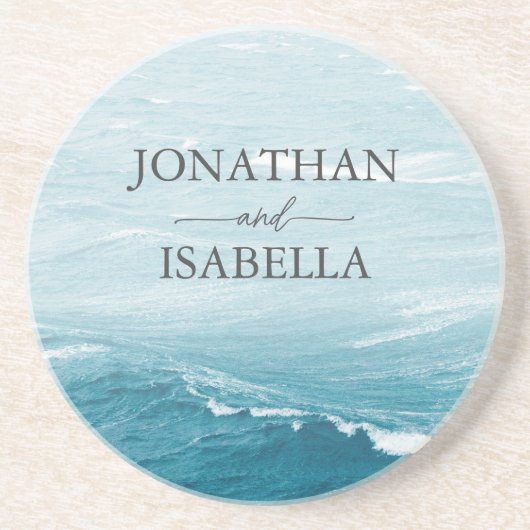 Zomerbruiloft door de blauw golvende zee ombre oce zandsteen onderzetter (Voorkant)