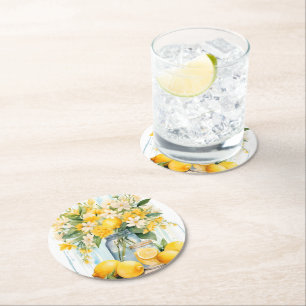 Zomercitroenbloesempot Ronde Kartonnen Onderzetter