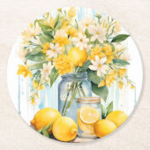 Zomercitroenbloesempot Ronde Kartonnen Onderzetter (Voorkant)