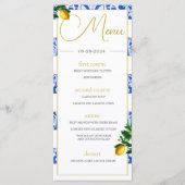 Zomercitroenen Blauw Wit Tegels Monogram Menu (Voorkant)