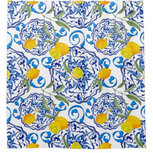 Zomercitrusvruchten, boho, bohaan, bloemMiddelland Douchegordijn (Voorkant)