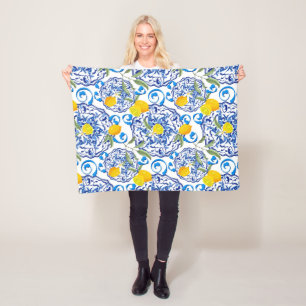 Zomercitrusvruchten, boho, bohaan, bloemMiddelland Fleece Deken
