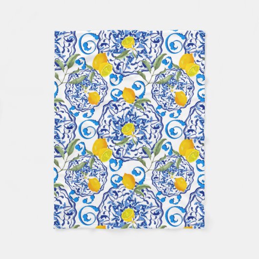 Zomercitrusvruchten, boho, bohaan, bloemMiddelland Fleece Deken (Voorkant)