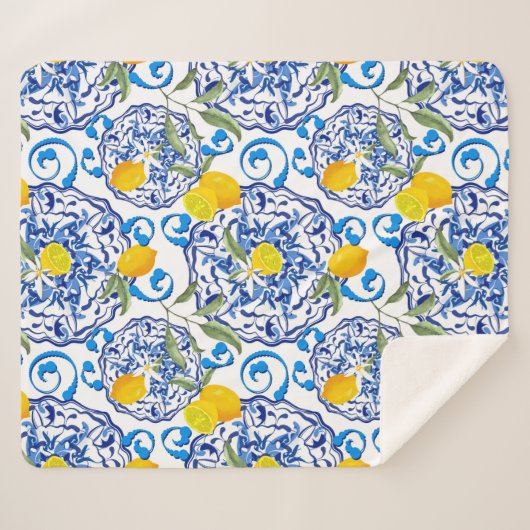 Zomercitrusvruchten, boho, bohaan, bloemMiddelland Sherpa Deken (Voorkant (horizontaal))