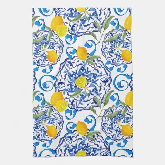 Zomercitrusvruchten, boho, bohaan, bloemMiddelland Theedoek (Verticaal)