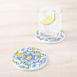 Zomercitrusvruchten, boho, bohaan, bloemMiddelland Zandsteen Onderzetter