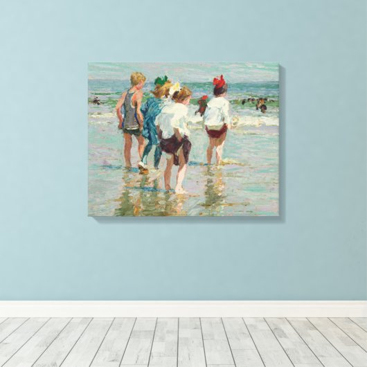 zomerdag in Brighton Beach (door E.H. Potthast) Canvas Afdruk (Insitu (Houten vloer))