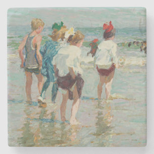 zomerdag in Brighton Beach (door E.H. Potthast) Stenen Onderzetter